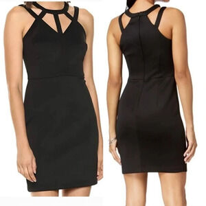 Guess Scuba Knit Black Bodycon Mini Dress w/ Strappy Caged Neckline, Sz 8, EUC!